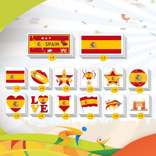 56 Pcs Spanish Flag Temporary Tattoos Waterproof
