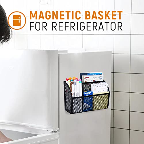 Magnetic Pencil Holder with 6 Strong Magnets – Black Mesh Organizer