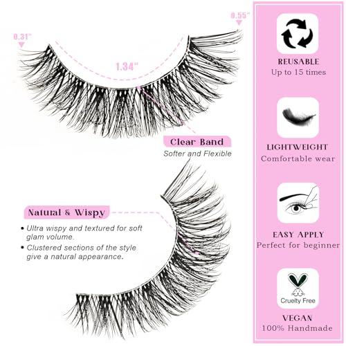 QUNETY Wispy Cat Eye Fake Eyelashes - 14 Pairs of Faux Mink