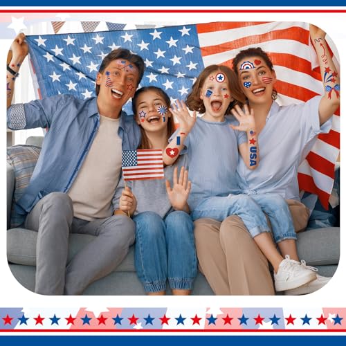 Lincia 120 Pcs 4th of July Tattoos American Flag Temporary Tattoos Fourth of July Patriotic Party Supplies Red White and Blue Stickers Labor Day Makeup Accessories for USA Favors, 24 Designs