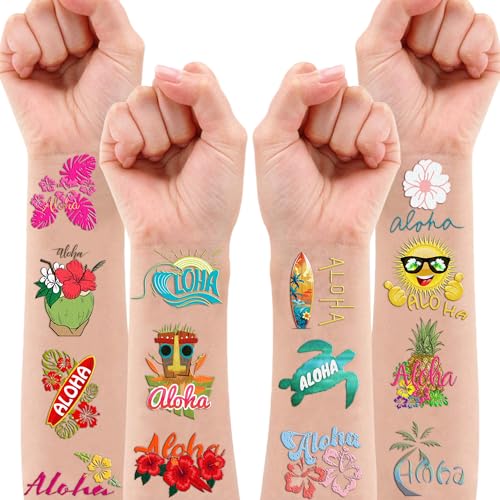 100 PCS Hawaiian Tropical Temporary Tattoos - 10 Sheets