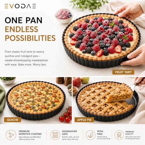 9 Inch Nonstick Tart Pan with Removable Bottom - Heavy Duty