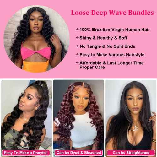12A Grade Loose Deep Wave Bundles Loose Deep Wave Human Hair 3 Bundles Brazilian Loose Deep Wave Bundles 12A Virgin Loose Curly Weave Bundles Human Hair 100% Unprocessed Curly Hair Extensions