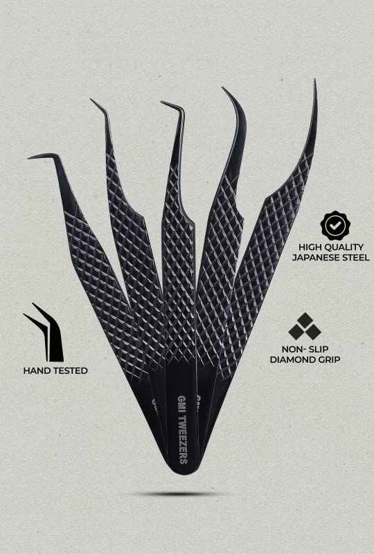 GMI TWEEZERS GMI Lash Tweezers - Set of 5 Eyelash Tweezers- Stainless Steel Eyelash Extension Tweezers - Multipurpose Lash Tweezers T2233 Tweezer