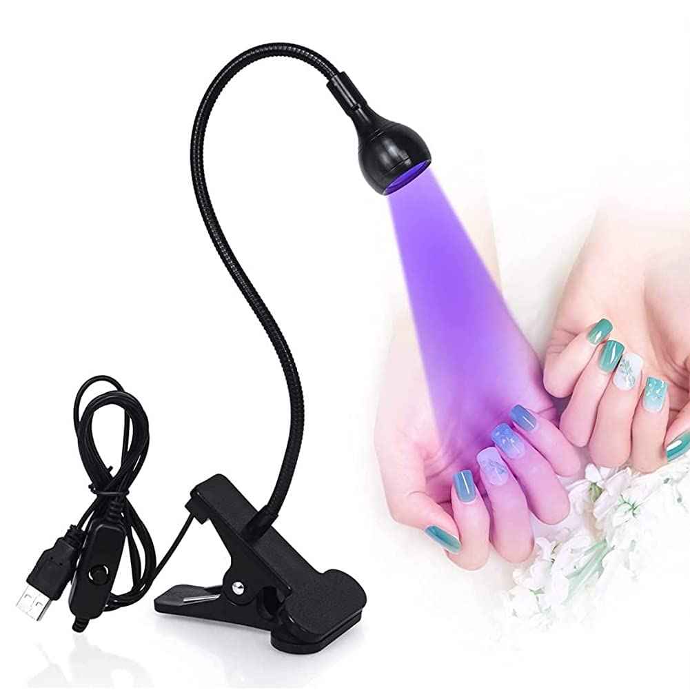 Brokimis Mini UV Lamp for Gel Nails, LED Curing Lamp with Flexible Gooseneck & Clamp 3W Portable Small Manicure UV Light Nail Dryer for Resin Curing Nail Art