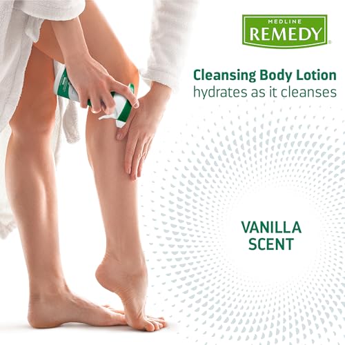 Medline Remedy Clinical Cleansing Body Lotion, 8 Oz Spray Bottle, Vanilla Scent, No-Rinse Bedside Cleanser, Incontinence Care, Moisturizing, Skin Conditioning, Nutrient Rich, Sulfate-Free, Men, Women