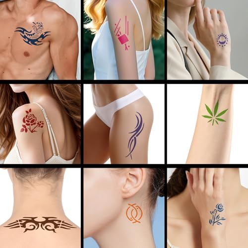 Temporary Tattoo Kit - 14 Ink Colors, 132 Stencils, 5-7 Day Wear