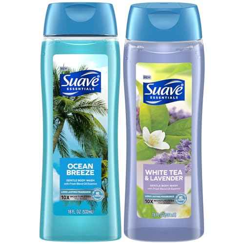 Suave Body Wash Variety 2-Pack, Ocean Breeze + White Tea & Lavender ? Gentle Body Washes with Fresh Blend Oil Essence, 18 Oz Ea