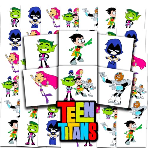 Teen Titans Tattoos Party Favors Bundle ~ 72 Perforated Individual 2" x 2" Teen Titans Temporary Tattoos for Kids Boys Girls | Teen Titans Party Supplies