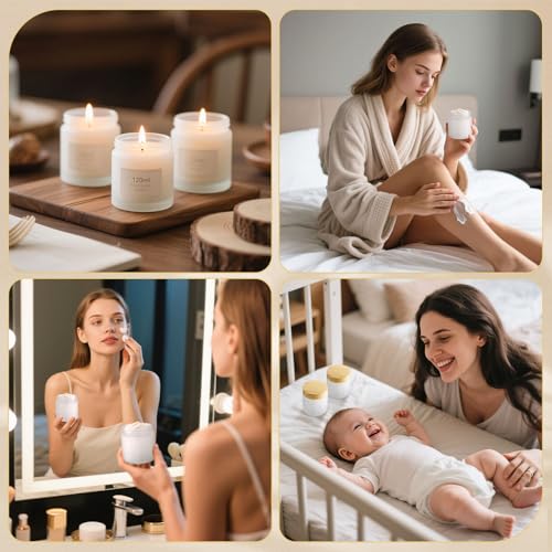 Norme 48 Pcs 4oz Glass Jars with Lids Empty Small Glass Containers and Inner Liners Reusable Cosmetic Jars Round Airtight Bottles with Plastic Woodgrain Lids for Storing candle, Lotion (Frosted Matte)