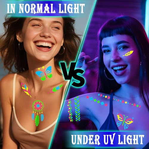 Glow in the Dark UV Neon Face & Body Markers with Stencils for Parties
