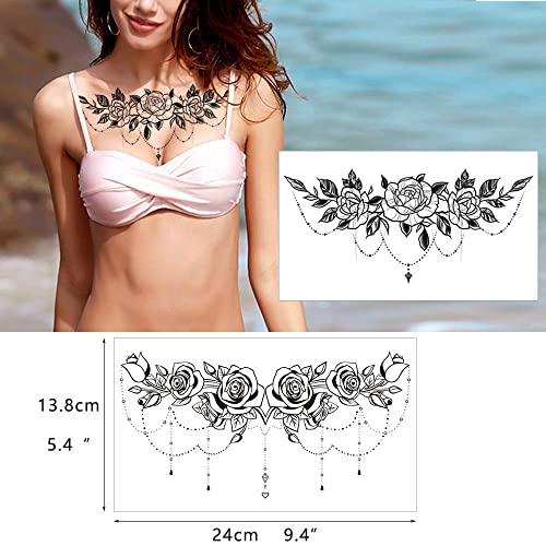 GLARYYEARS Temporary Tattoos for Women | 6-Pack Waterproof Black Floral