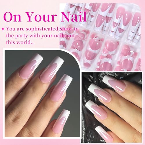 HWHUNO French Toe Nail Tips Set - 120 Soft Gel Press On Nails