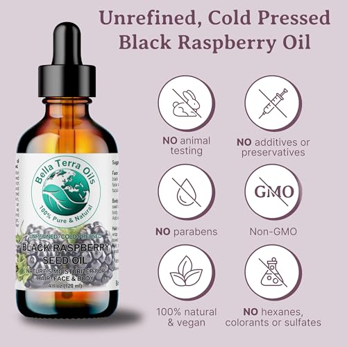 Bella Terra Oils - Black Raspberry Seed Oil 8 oz - Natural Elixir Enhanced with Ellagic Acid & Vitamin A, Cold-Pressed Cosmetic Secret for Radiant Skin