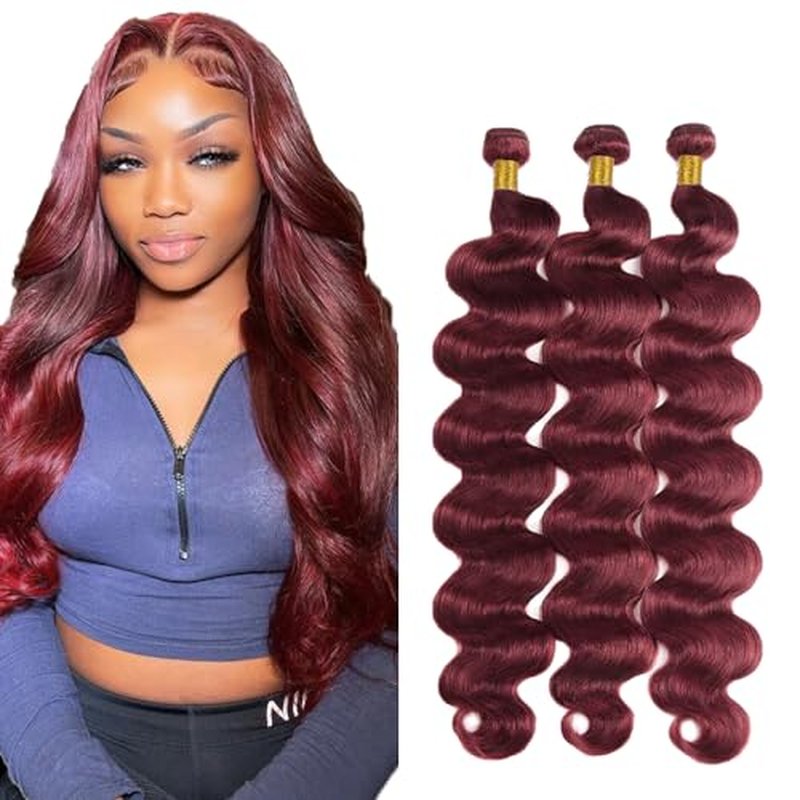 #99J Burgundy Body Wave Hair Bundles 26" Brazilian Virgin