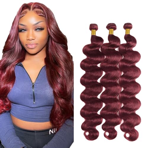 #99J Burgundy Human Hair Bundles - Body Wave, 14 Inch, 3 Pack, Unprocessed Brazilian Virgin Hair, FuivJuix