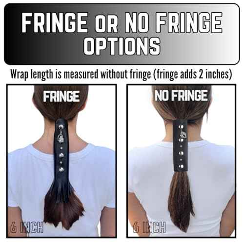 BLACK 18" inch Genuine Leather Motorcycle Hair Wrap for Long Hair - Handmade Ponytail Sleeve Long Hair Protector & Saver | Biker Hair Tie Helmet Accessory | Made in USA (18 inch, No Fringe)