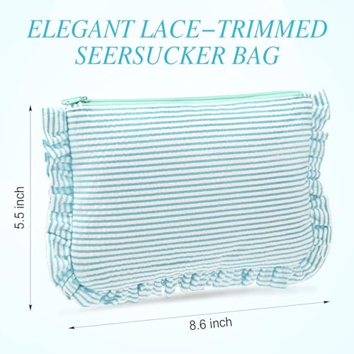 Sanwuta 6-Piece Seersucker Makeup Bag Set with Zipper - Mint Green