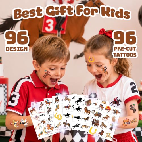 96 PCS Horse Racing Temporary Tattoos for Kids