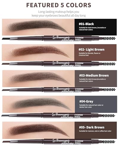 6 Pack Medium Brown Eyebrow Pencil - Waterproof Dual-Ended with Spoolie