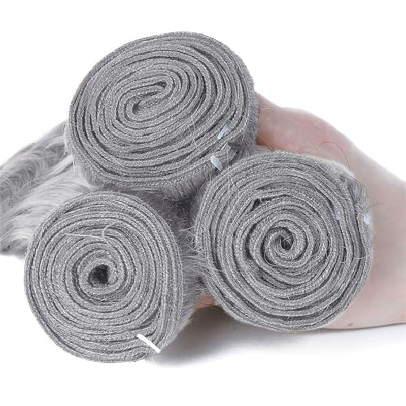 Silver Grey Body Wave Human Hair 3 Bundles 30 32 34 Inch
