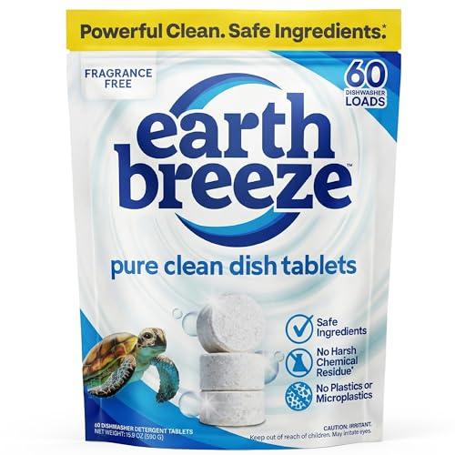 Earth Breeze Dishwasher Tablets Free & Clear 60 Count Eco-Friendly, Plastic-Free, Safe for All Dishwashers