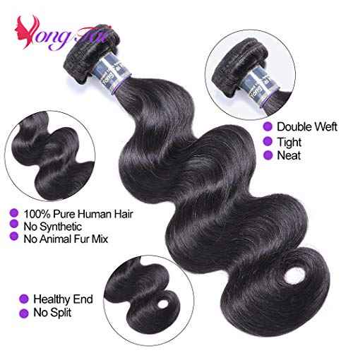 Brazilian Body Wave Human Hair Extensions - 12/14/16 Inch, 8A Virgin, 100% Unprocessed, 1B Color