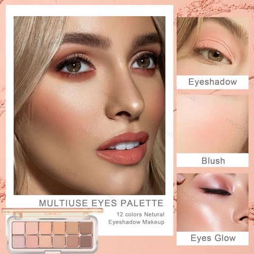 KYDA Nude 12-Color Eyeshadow Palette with Brush – Natural Matte & Shimmer