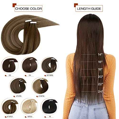 S-noilite Tape In Hair Extensions Human Hair Real Natural Straight Silky Remy Hair Seamless Double Side Tape in Hair Extensions for Women (20 Inch, 4 Medium Brown)