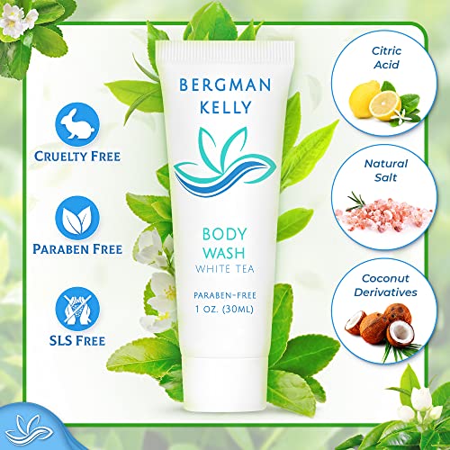BERGMAN KELLY Travel Size Body Wash (1 fl oz, 200 PK, White Tea), Delight Your Guests with a Revitalizing and Refreshing Hotel Body Wash, Quality Mini and Small Size Guest Hotel Toiletries in Bulk