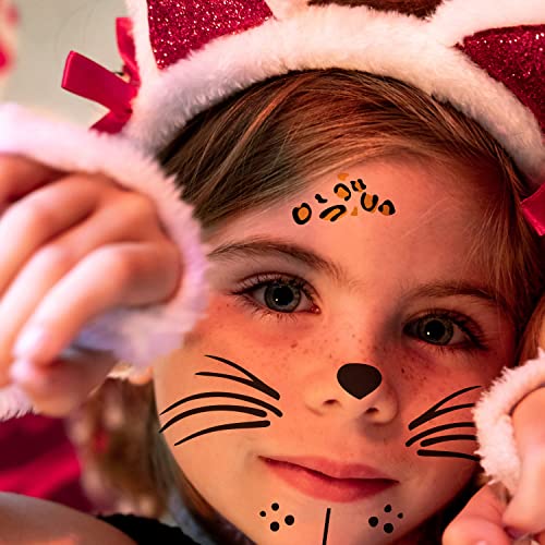 Leopard Face Tattoos Temporary, Fake Cat Face Stickers for Halloween Costume Accessories and Parties Men Women Boys Girls Body Makeup,9-Sheet