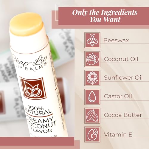 100% Natural Lip Balm Set - Hydrating and Moisturizing Beeswax Natural 4 Flavor Assortment - Lip Moisturizer for Dry Lips - Cocoa Butter - Petroleum Free Pack of 8