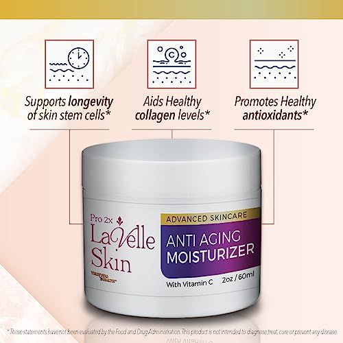 Pro 2x LaVelle Skin Moisturizer - Anti Aging Moisturizer for Face - 2 Month Supply - Promote Younger Looking Hydrated Skin - Contains Vitamins, Ceramides, & Collagen - Help Reduce Wrinkles Appearance