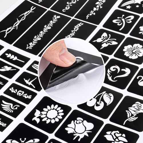 12 Temporary Tattoo Stencils,142 PCS Henna Stencils Reusable Tattoo Stencils for Face Body Art Painting for Women Men Adults Kids