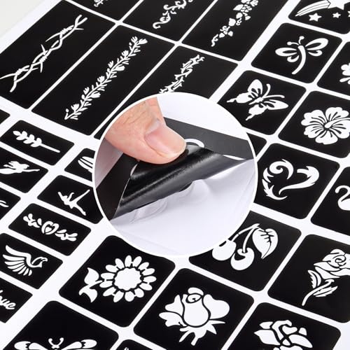 12 Reusable Henna Tattoo Stencils, 142 Designs