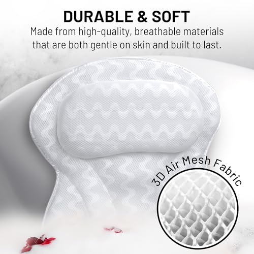 Bath Pillow for Tub with 3D Mesh & Suction Cups