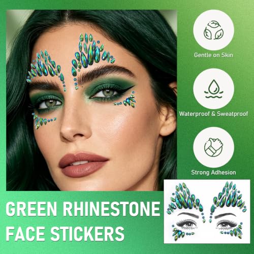 Green Face Gems Rhinestone Stickers - Festival Costume Accessories