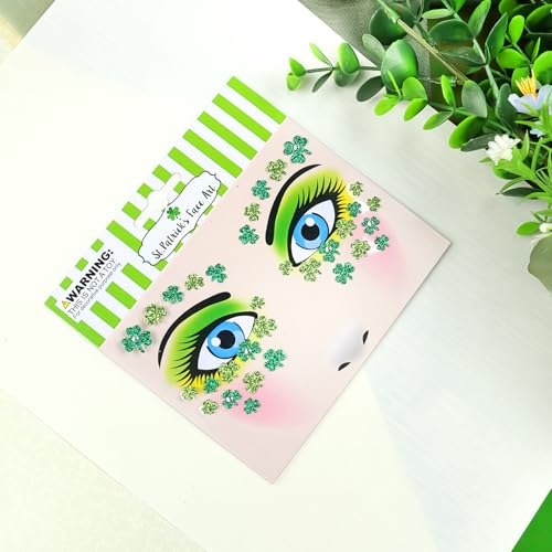 St. Patrick's Day Glitter Face Tattoos with Shamrock Gems
