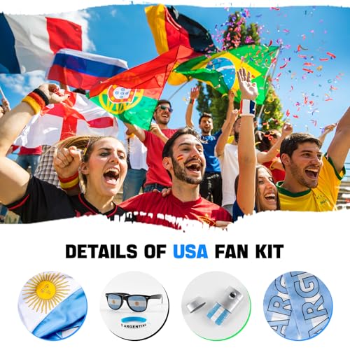 Soccer Fan Kit 6-Piece Set with Flag, Scarf & Face Paint