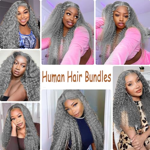 Grey Water Wave Human Hair Bundles 24 26 28 Inch