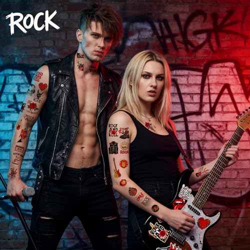 75 Pcs Rock Music Temporary Tattoos - Guitar & Band Themed