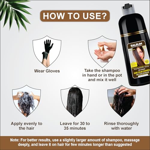 SALSLIM Dark Brown Hair Dye Shampoo 7-in-1 Natural Color Gray Coverage