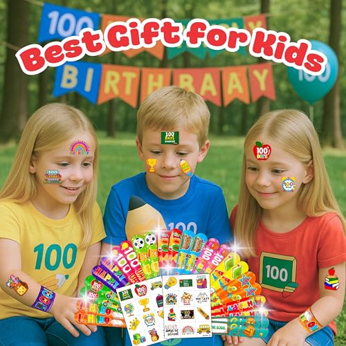 48-Piece 100 Days of School Party Favors - Slap Bracelets & Tattoos