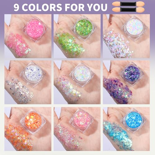 Teenitor 9-Color Glitter Gel Set for Face, Body & Hair