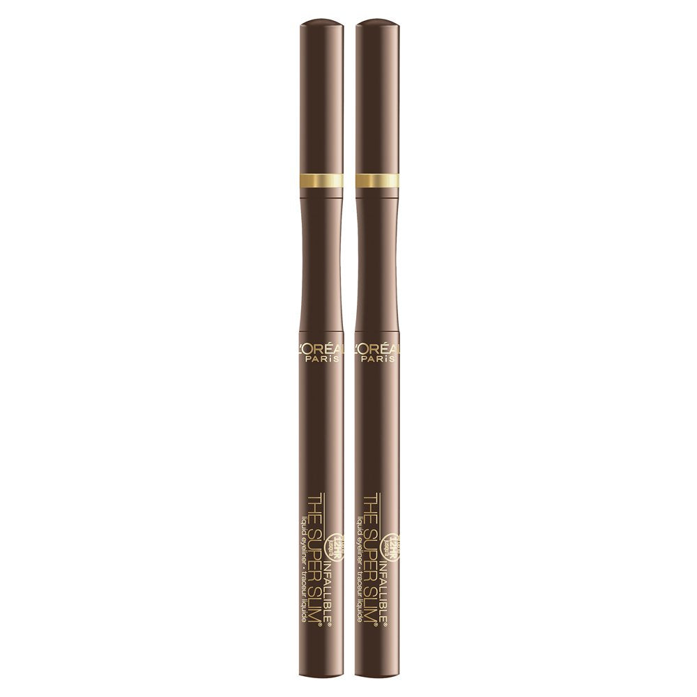 L'Oreal Paris Makeup Infallible Super Slim Long-Lasting Liquid Eyeliner, Ultra-Fine Felt Tip, Quick Drying Formula, Glides on Smoothly, Brown, Pack of 2