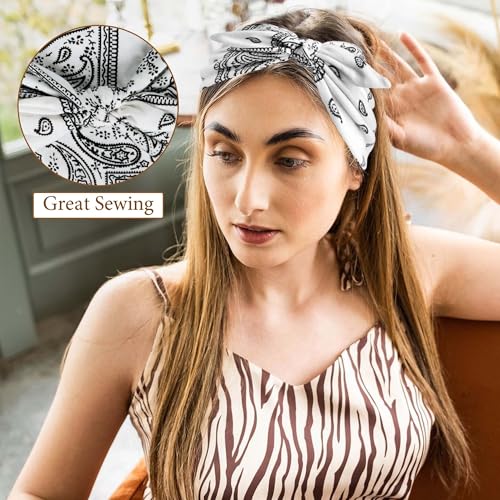Wide Paisley Headbands for Women – 3-Pack Elastic Bow Hair Wrap Bands