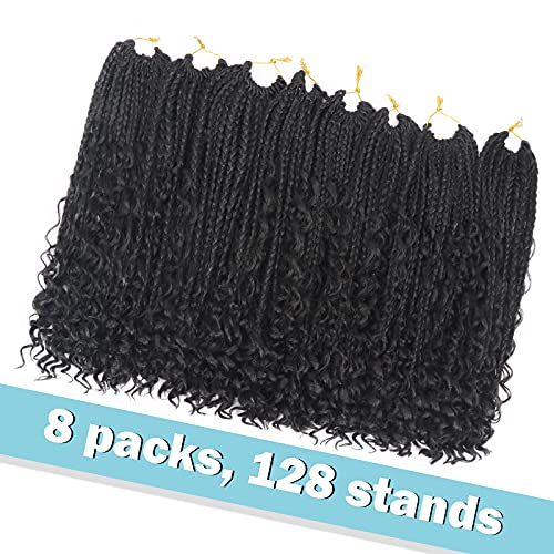 Goddess Bohemian Box Braids Crochet Hair - 14 Inch Curly Ends, 8 Packs Synthetic Braiding Hair Extensions for Black Women (14 Inch, 1B)