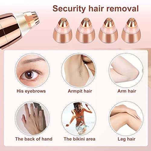 4 Pack Flawless Replacement Head, Face Hair Remove Replacement Tool for Women Facial Smooth Finishing with Cleaning Brush(Rose Gold)