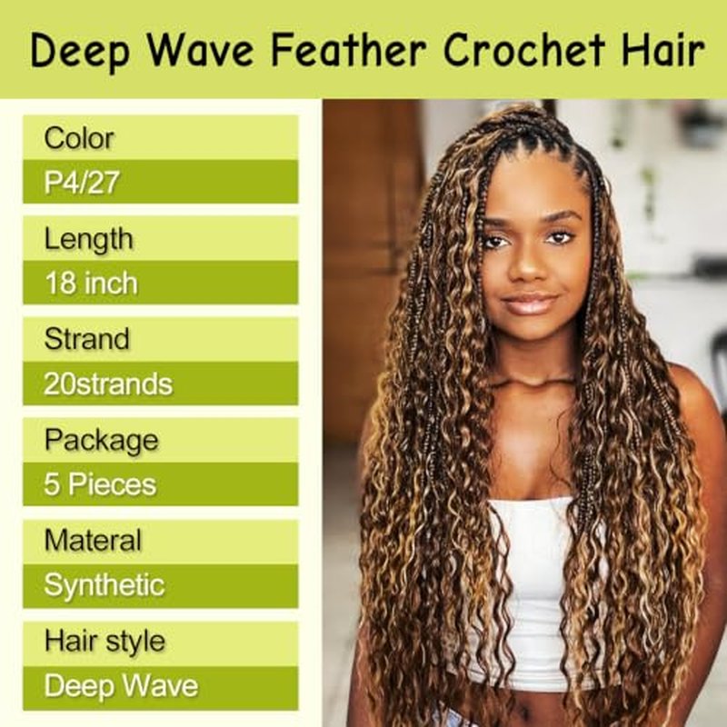 18 Inch Deep Wave Crochet Hair for Black Women - 100 Strands
