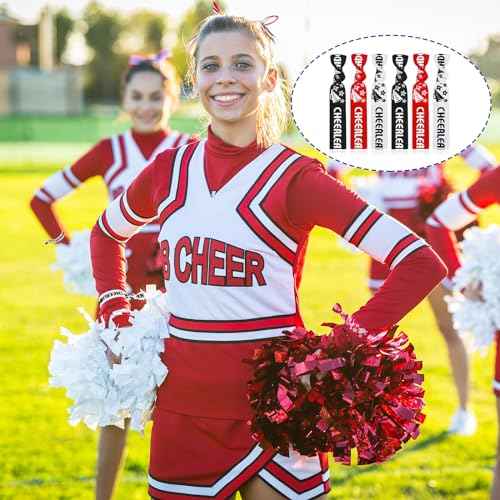 Taiyin 68 Pcs Cheer Hair Ties Bulk Cheer Bracelets Cheerleader Gifts Motivational Gifts Wristbands for Cheer Squad Party Favors, Pom Design(Multicolor)